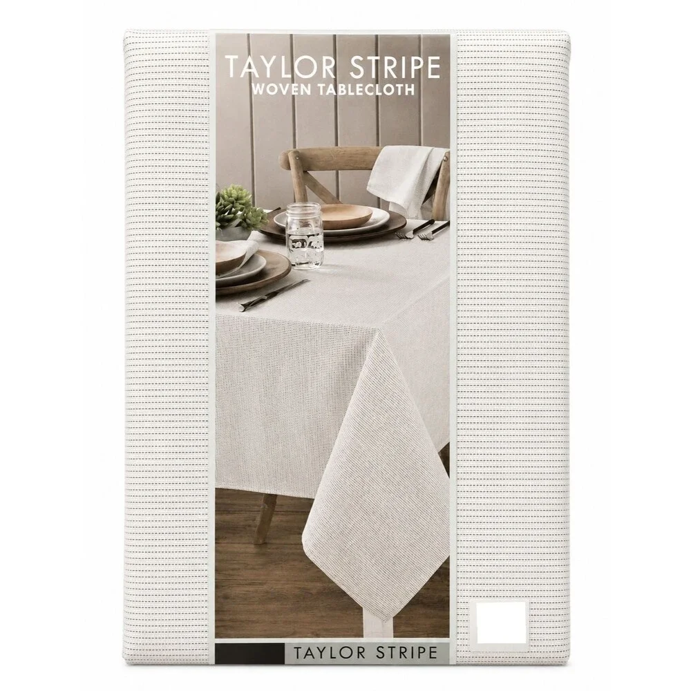 Taylor Stripe Woven Fabric Tablecloth White Charcoal Machine Washable 60x102
